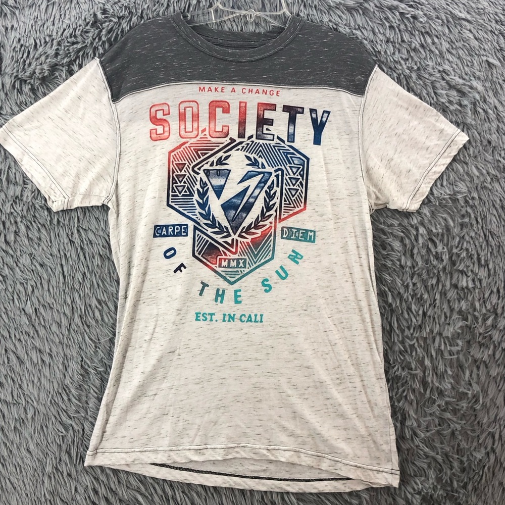 Society Shirt Mens Large Heathered Gray Spellout Logo Soft Carpe Diem Tshirt